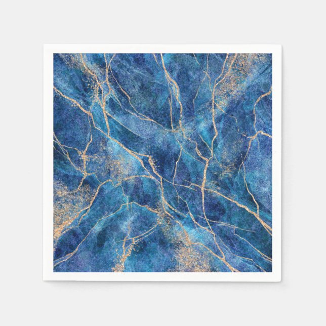 Blue Gold Marble Pretty Napkins (Front)