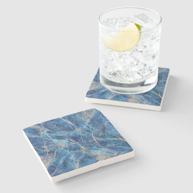 Blue Gold Marble Pretty Stone Coaster (Side)