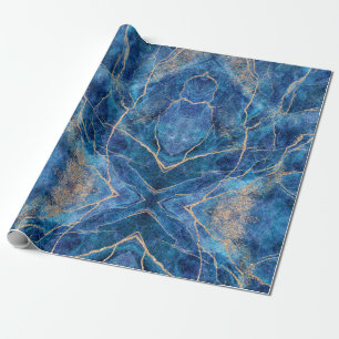 Blue Gold Marble Pretty Wrapping Paper