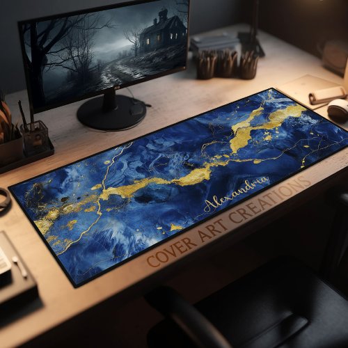 Blue  Gold Marble Texture Personalized Workspace Desk Mat