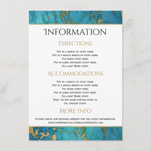 Blue Gold Marble Wedding Information Details Enclosure Card