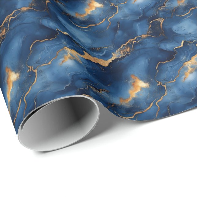 Blue & Gold Marble Wrapping Paper (Roll Corner)