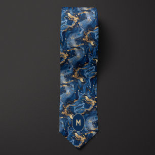 Blue & Gold Marbled Monogram Neck Tie