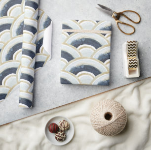 Blue gold marbled watercolor pattern wrapping paper