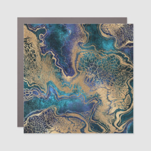 Blue-gold marbling: abstract background. car magnet