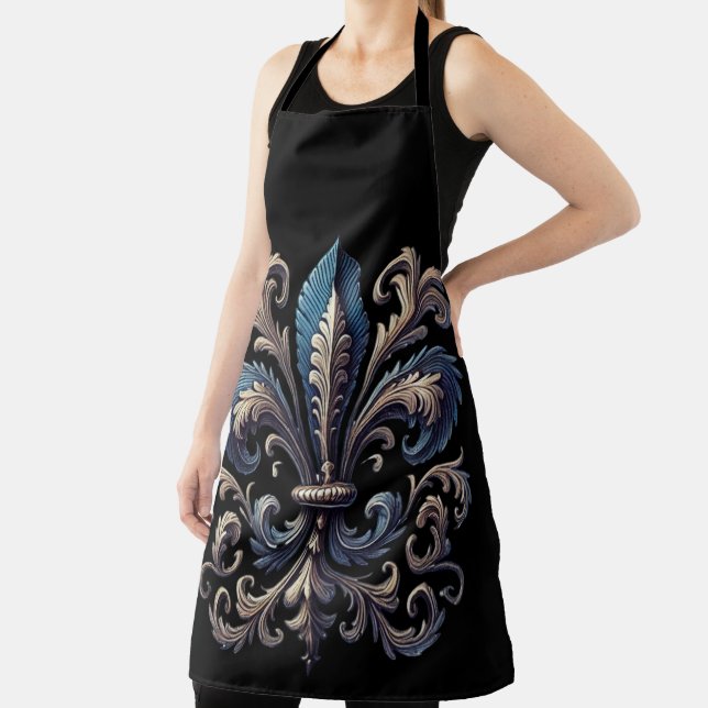 BLUE & GOLD MARDI GRAS FLEUR DE LIS APRON (Insitu)