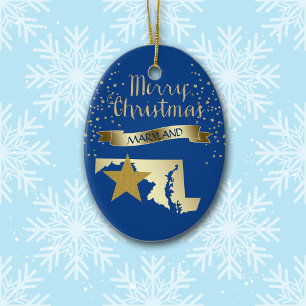 Blue Gold Maryland Star Ceramic Ornament