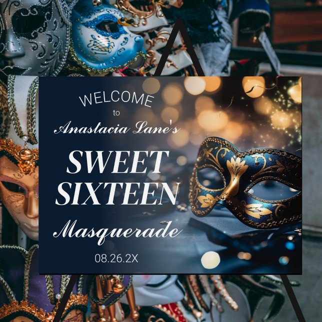 Blue Gold Masquerade Birthday Party Foam Board (Creator Uploaded)