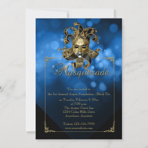 Blue Gold Masquerade Mardi Gras Ball Invitation