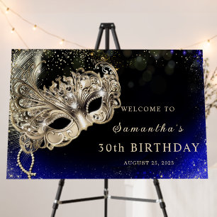 Blue Gold Masquerade Party Welcome Sign