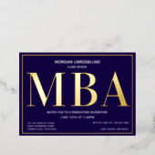 Blue Gold MBA Graduation Foil Invitation (Standing Front)