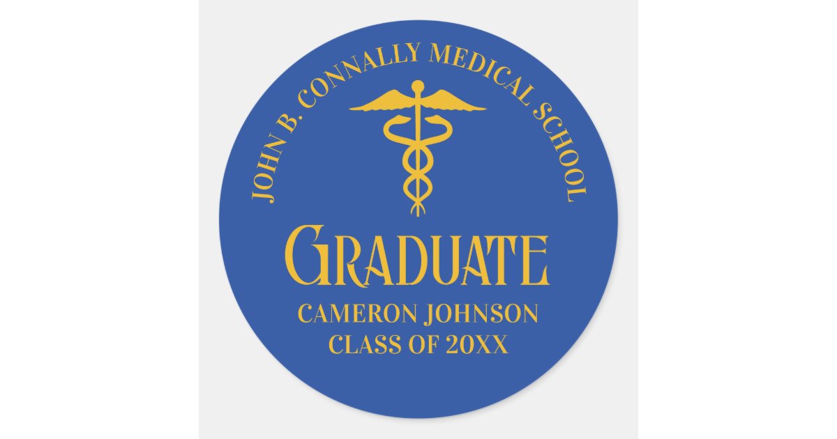 1856 Graduation Blue Gold Medical School Graduation Party Classic Round Sticker | Zazzle