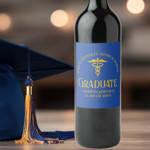 Blue Gold Medical School Graduation Party Wine Label