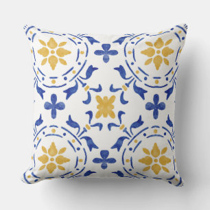 Blue & Gold Mediterranean Throw Pillow