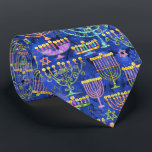 Blue Gold Menorah Star of David Hanukkah Pattern Neck Tie<br><div class="desc">This Hanukkah neck tie for men features a chic pattern of gold,  green and purple menorah and gold Star of David on a blue background. Wear it in style! Designed by world renowned artist ©Tim Coffey.</div>