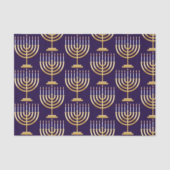 Blue gold menorah tissue paper (Front)