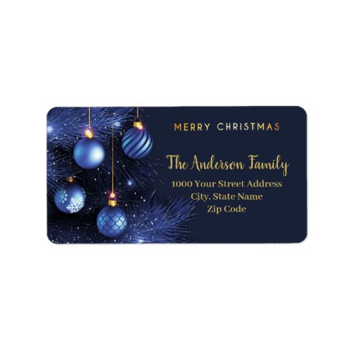 Blue Gold Merry Christmas Address Label