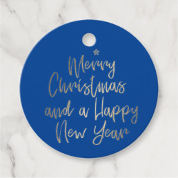 Blue Gold Merry Christmas Personalized Favor Tags