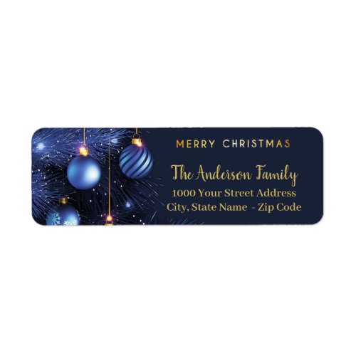 Blue Gold Merry Christmas Return Address Label