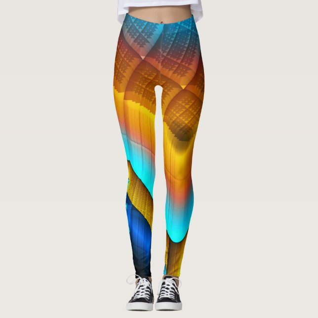 Blue-Gold Metallic Pattern 33 Leggings (Front)