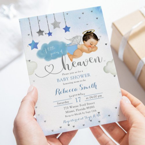 Blue Gold Mexican Baby Angel Baby Shower Invitation