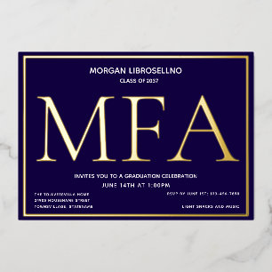 Blue Gold MFA Graduation  Foil Invitation