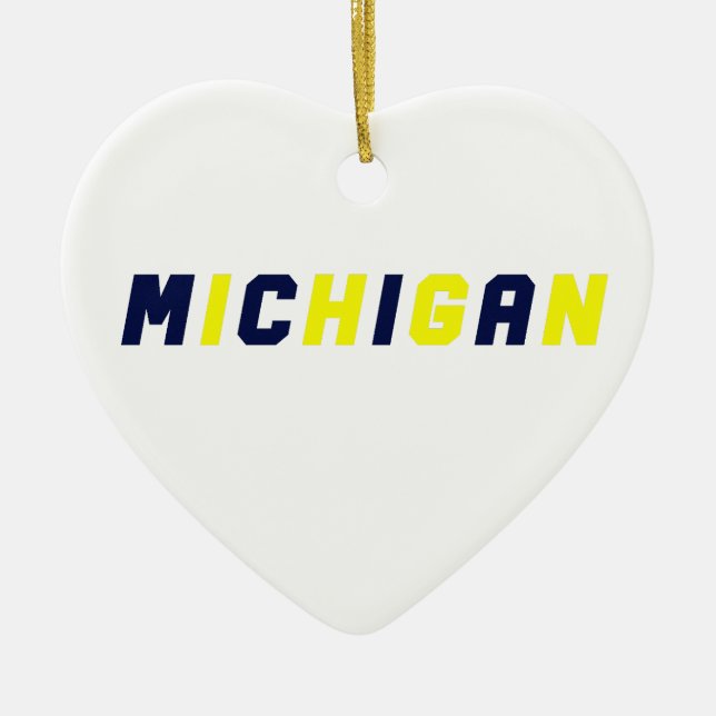 Blue & Gold Michigan Ceramic Ornament (Front)