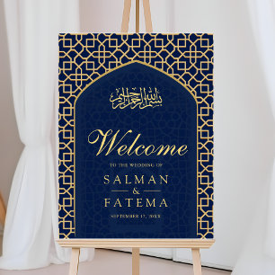 Blue Gold Mihrab Muslim Wedding Welcome Sign