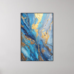 Blue & Gold Mineral Drift Abstract Canvas Print