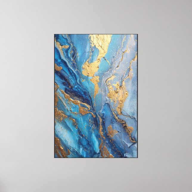 Blue & Gold Mineral Drift Abstract Canvas Print (Front)
