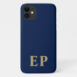 Blue &amp; Gold | Minimal Modern Initial Monogram Iphone 11 Case at Zazzle