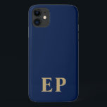 Blue & Gold | Minimal Modern Initial Monogram iPhone 11 Case<br><div class="desc">This stylish phone case design features a simple modern design in blue & gold. Make one of a kind phone case with custom initial and name. It will be a cool, unique gift for someone special or yourself. If you want to change the fonts or position, click the "Customize further"...</div>