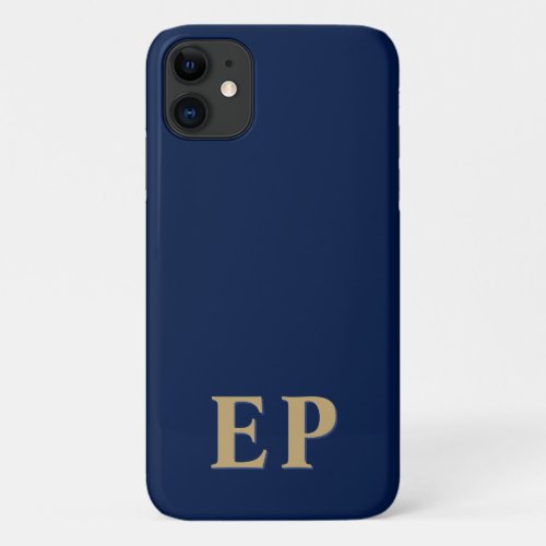 Blue  Gold  Minimal Modern Initial Monogram iPhone 11 Case