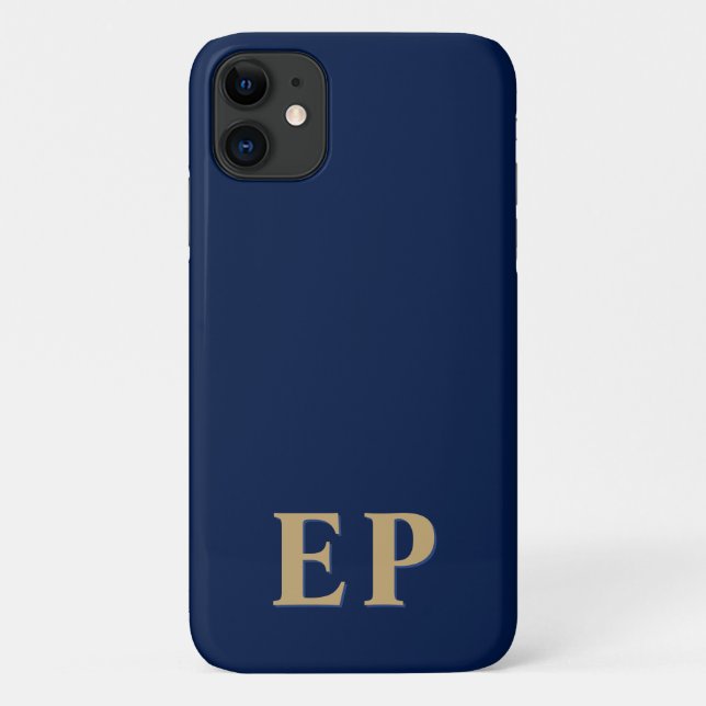 Blue & Gold | Minimal Modern Initial Monogram Case-Mate iPhone Case (Back)