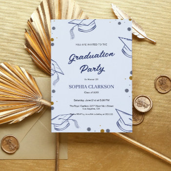 Blue & Gold Minimalist Graduation Invitation by gogaonzazzle at Zazzle