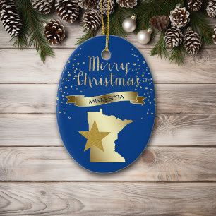 Blue Gold Minnesota Star Ceramic Ornament