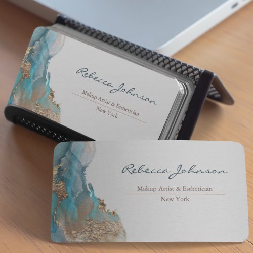Blue Gold Modern Abstract Watercolor Business Card