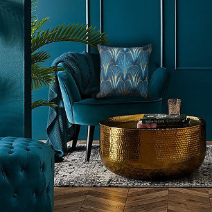 Blue & Gold Modern Fan Design Throw Pillow