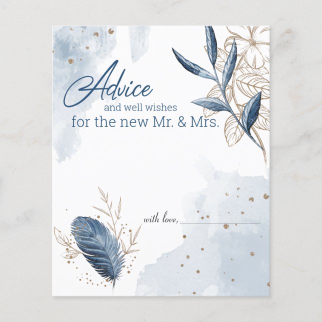 Blue Gold Modern Floral Elegant Advice Card (Front)