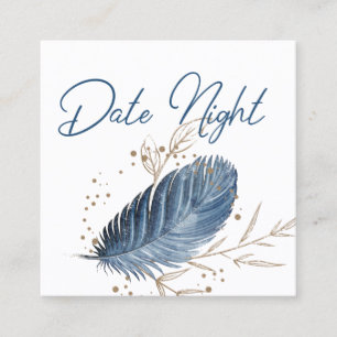Blue Gold Modern Floral Elegant Date Night Card