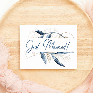 Blue Gold Modern Floral Elegant Just Married