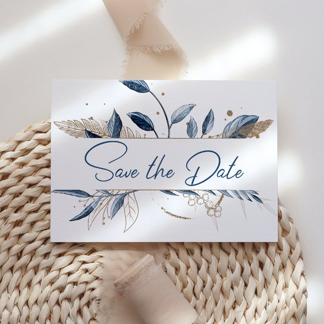 Blue Gold Modern Floral Elegant Save The Date (Creator Uploaded)