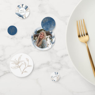 Blue Gold Modern Floral Elegant Wedding Confetti