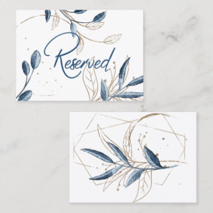 Blue Gold Modern Floral Elegant Wedding Place Card