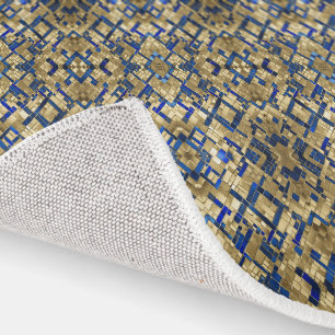 Blue Gold Modern Geometric Pattern Indoor Area Rug