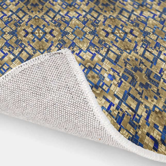 Blue Gold Modern Geometric Pattern Indoor Area Rug (Indoor)
