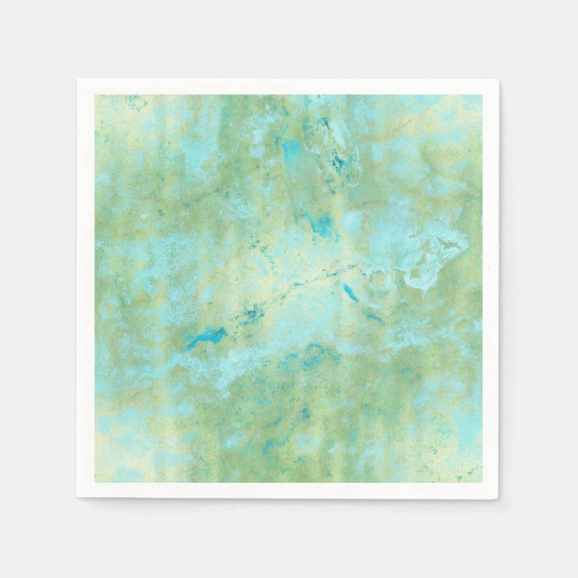 Blue & Gold Modern Marbled Abstract Marble Splash Napkins (Front)