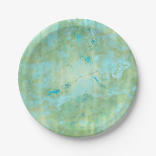 Blue & Gold Modern Marbled Abstract Marble Splash Paper Plates