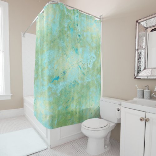 Blue  Gold Modern Marbled Abstract Marble Splash Shower Curtain