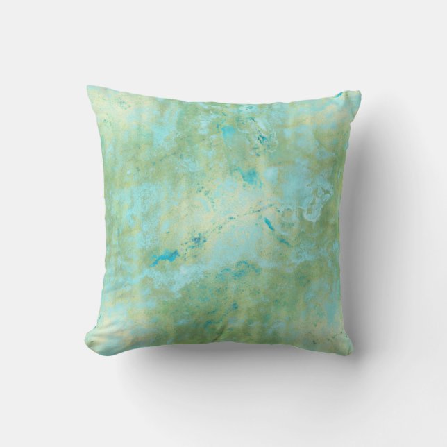 Blue & Gold Modern Marbled Abstract Marble Splash Throw Pillow (Front)